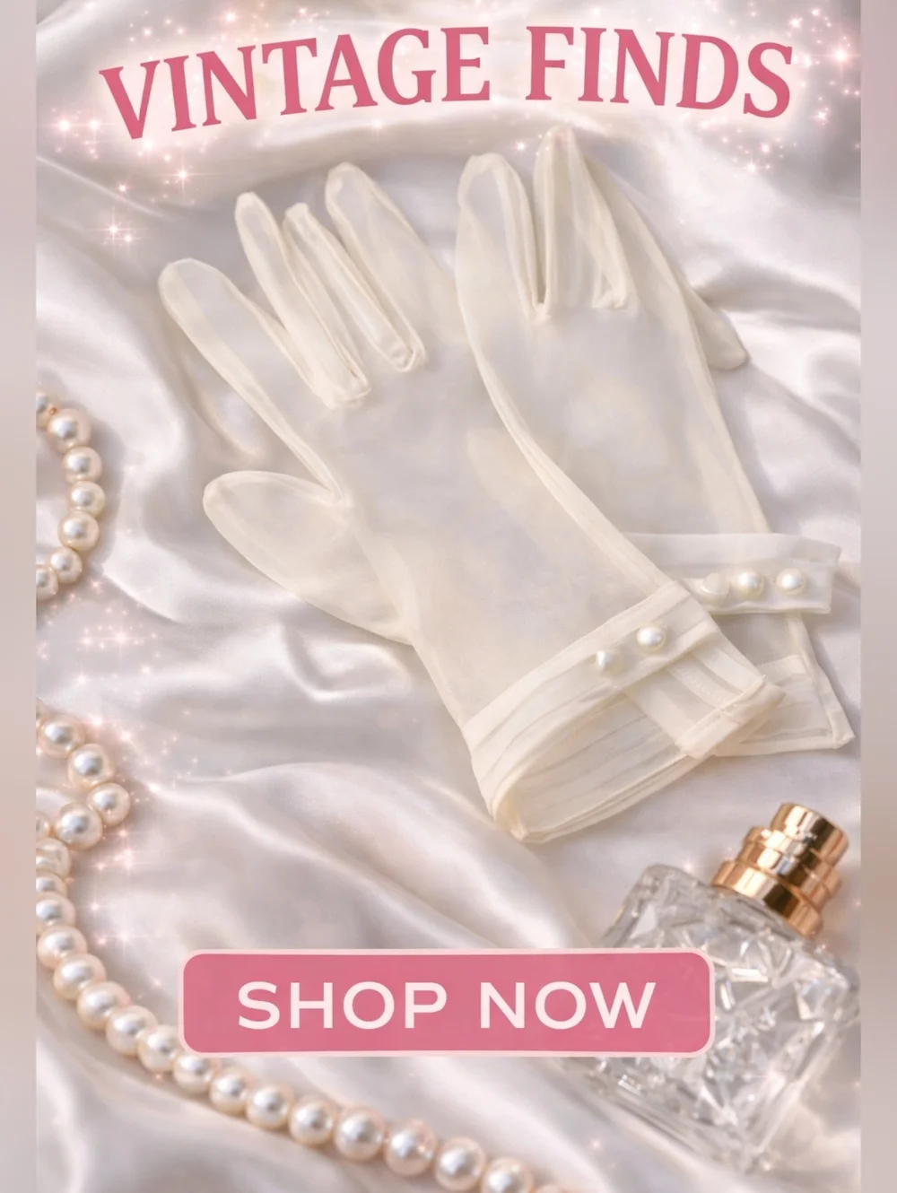 Vintage sheer Wear- rite ivory embellished nylon gloves S/M